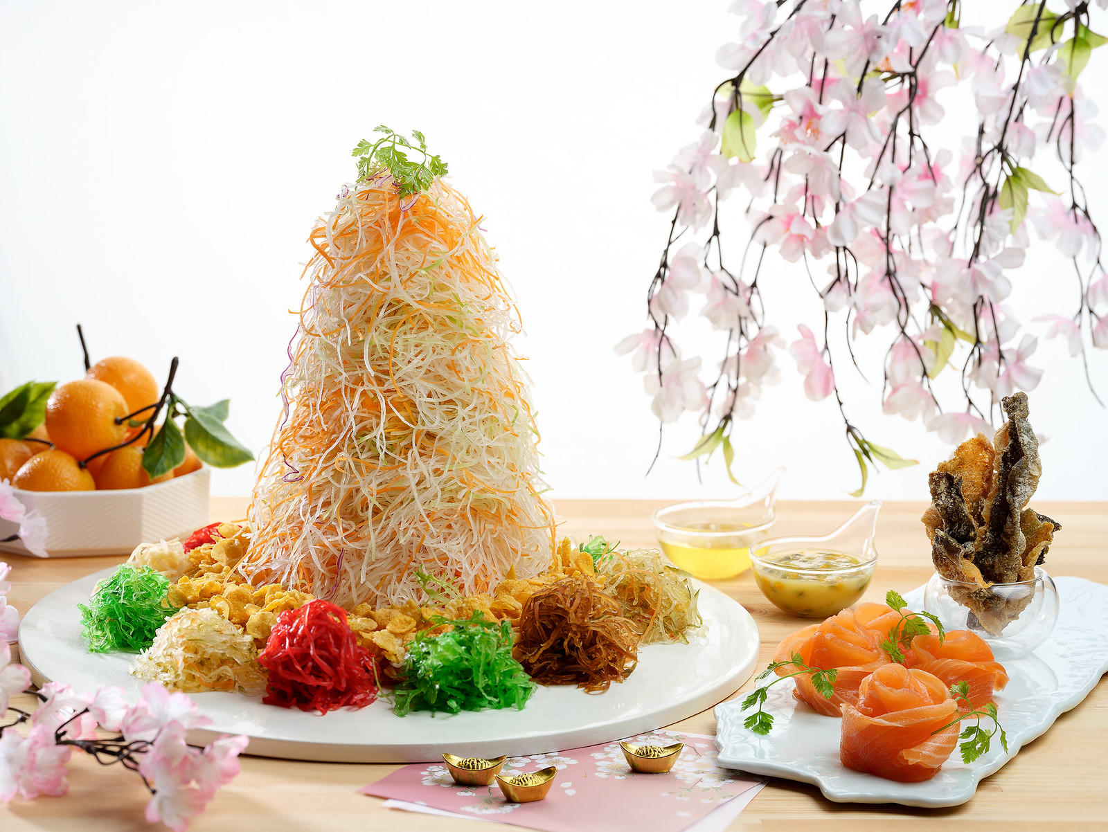 Xin Cuisine - Salmon Yusheng with Crispy Fish Skin and Passion Yoghurt Dressing